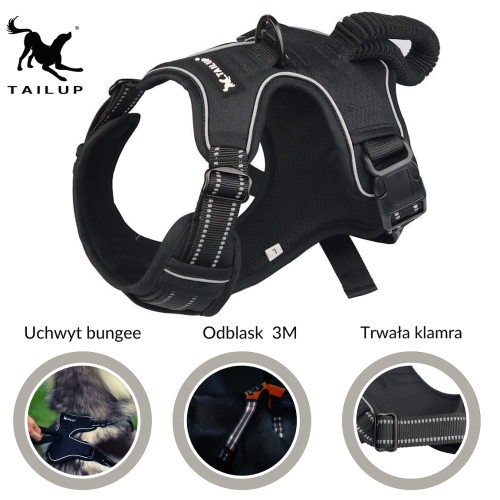 Szelki dla psa czarne z uchwytem TAILUP